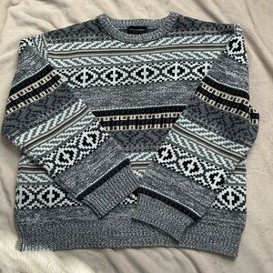 Cotton On Men's Black and Gray Patterned Crewneck Sweater
